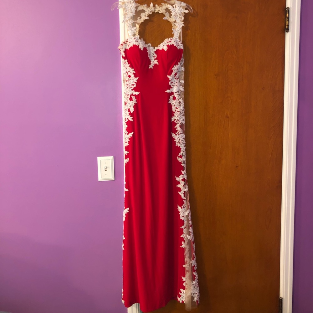 Red prom dress w/ sheer sides